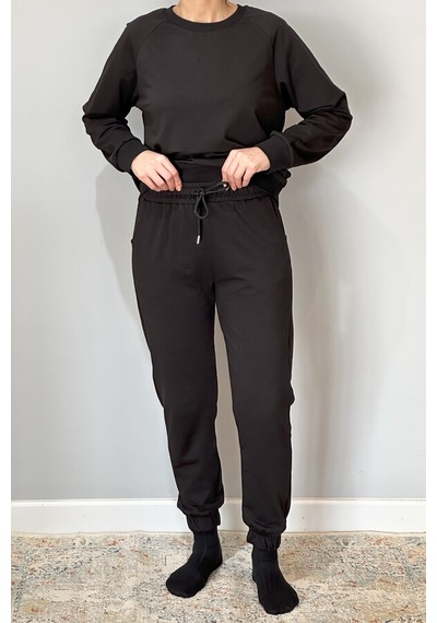 Kadın Sweatshirt Paçası Lastikli Eşofman Takımı 8006 Siyah Siyah