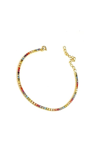 Renkli Swarovski Taşlı 925 Ayar Gümüş Üzerine Altın Kaplama Bilek