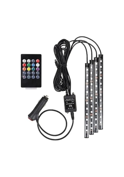 Araç İçi Ayak Altı Müziğe Ve Sese Duyarlı 12 Ledli Rgb Renkli Kumandalı Led