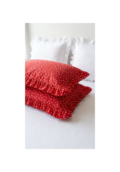 %100 Pamuklu Kalp Desenli Fırfırlı Yastık Kılıfı 2 Adet 50x70 Cm Kar Beyazı - 863747383 Kar Beyazı