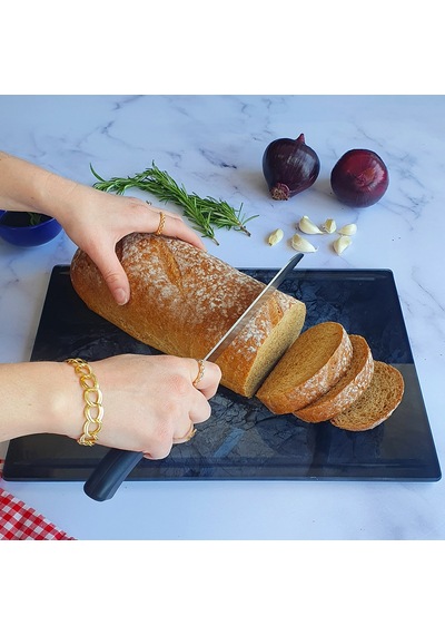 Kanallı Cam Kesme Tablası | Doğal Taş Desenli | 25cm x 35cm