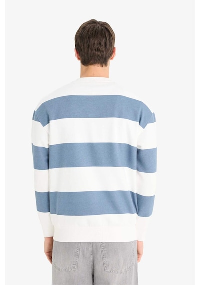 Defacto Boxy Fit Bisiklet Yaka Çizgili Sweatshirt A9066ax25augr171 Gri