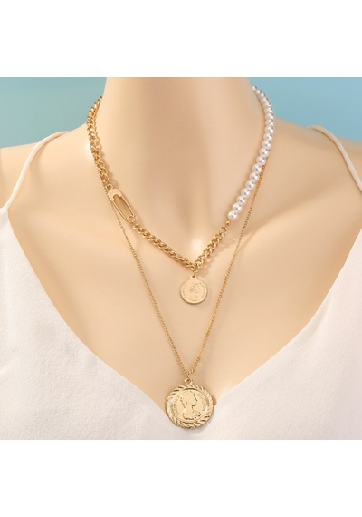 Chavin 2 Katmanlı Antik Para Gold Alloy Kadın Zincir Kolye En28 Altın