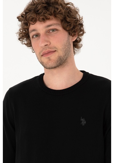 U.S. Polo Assn. Erkek Slim Fit Bisiklet Yaka Siyah Basic Kazak 50313713-VR046