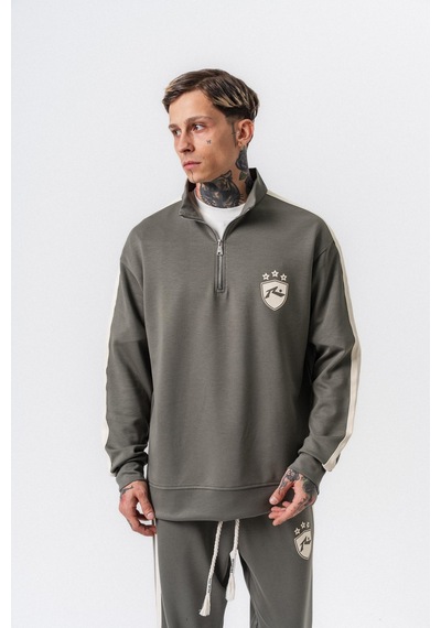 Respire Erkek Şerit Detaylı Yarım Fermuarlı Modal Sweatshirt Haki