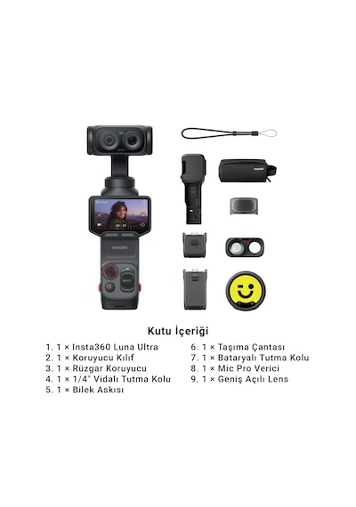 Luna Ultra 8k Çift Lensli Gimbal Aksiyon Kamerası Creator Kit Siyah