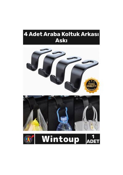Askı Siyah Araç İçi Düzenleyici Organizer Poşet Çanta Pratik Başlık Kanca Seti 4 Adet Araba Askısı