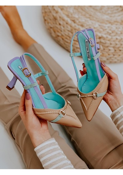 Ervanın Butiği Ten Yeşil Deri Moss Toka Detay Kadın Stiletto-3631