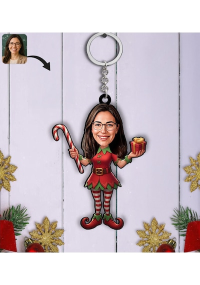 Bk Gift Kişiye Özel Kadın Yılbaşı Karikatürlü Ahşap Anahtarlık -1, Yeni Yıl Hediyesi, Yılbaşı Hediyesi Kobitmeyencom35819 Bk Gift