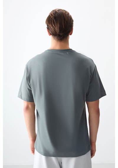 Air Jones Tommy Life Haki %100 Pamuk Kalın Yumuşak Dokulu Oversize Fit Basic Erkek T-shirt - 88353 Haki
