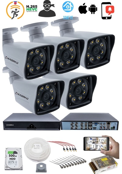 5 Kameralı Güvenlik Kamerası Seti Kdj-5s-8w-kk-p