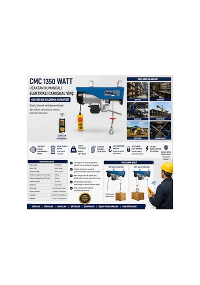Cmc 1350 Watt Uzaktan Kumandalı Elektrikli Caraskal Vinç 400-800 Kg