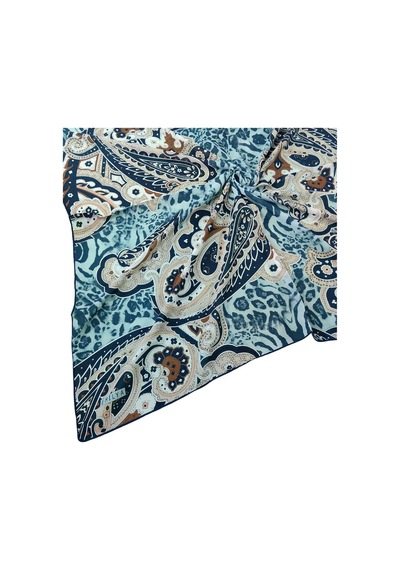 Mim Eşarp Emilya Fres Krep Leopar Desenli Eşarp 90x90 Cm Lacivert - Krem