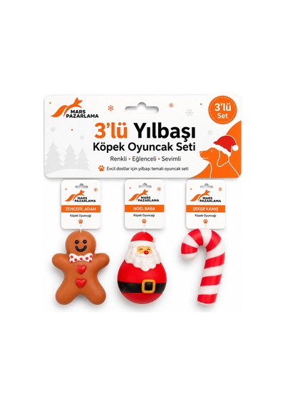 3 Lü Köpek Oyuncak Seti Noel Baba Zencefil Adam Şeker Kamışı