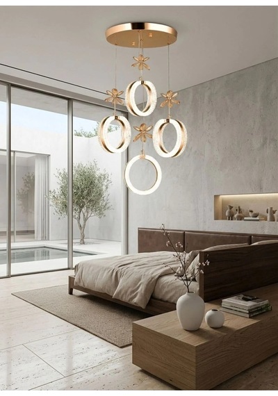 LumiaLighting Aurea Model 4'lü Gold Kumandalı 3 Renk Modu Ledli Kristal Taşlı Modern Salon Mutfak Oturma Odası Led Avize