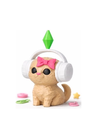 Mini Sims Viral Plumbob Kedi Biblo 13 Cm - 3d Tasarım Dekoratif Figür