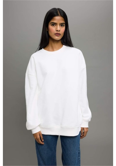 Defacto Oversize Geniş Kalıp Bisiklet Yaka Basic Düz Kalın Sweatshirt F9628ax25auer105 Ekru