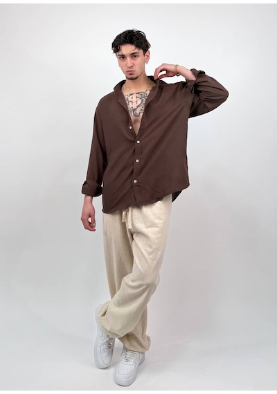 Zaee Keten Baggy Pantolon Buğday