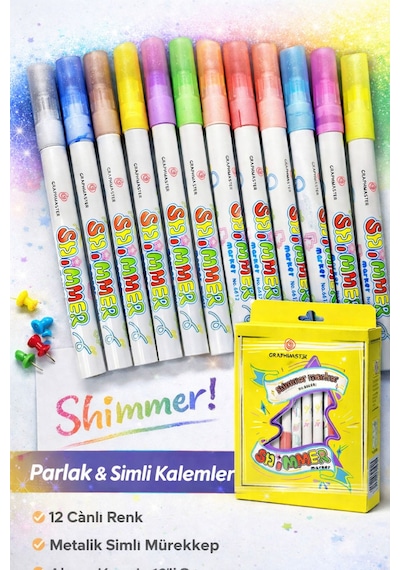 Shimmer Marker 12 Li Simli & Parlak Renkli Keçeli Kalem Seti