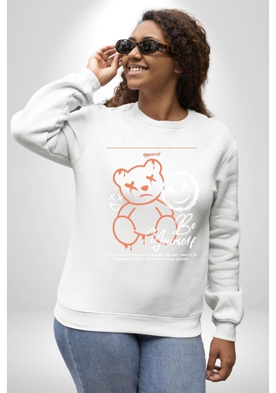 Yükseliş İçin Kendin Ol Unisex Beyaz Sweatshirt Beyaz
