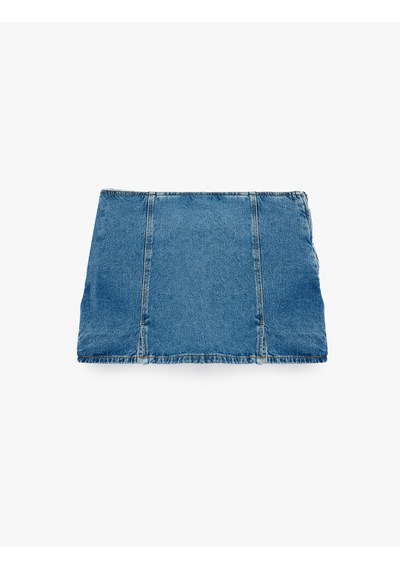 Koton Yırtmaç Detaylı Pamuklu Mini Denim Şort Etek Orta İndigo 6sal40045md