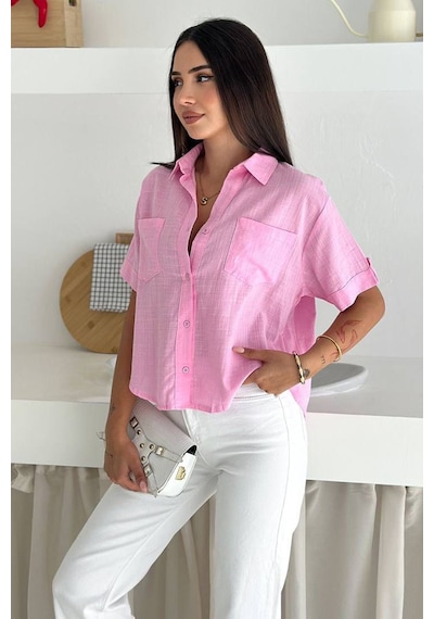 Kadın Kısa Kollu Gömlek Soft Statement Pembe