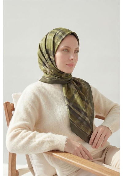 Silk Home Viskon Velora Eşarp Dört Mevsim Ekose Desen Yeşil Gri 90x90 Çok Renkli