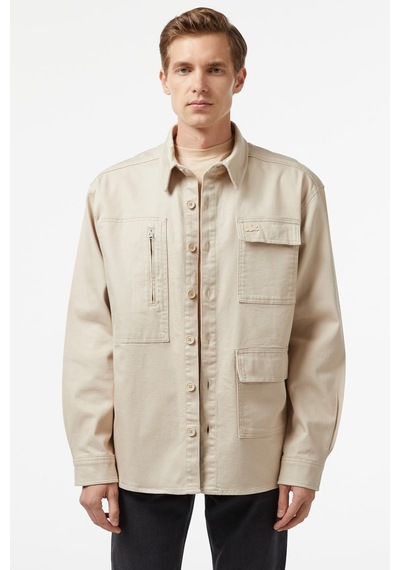 Lacoste Men's Relaxed Fit Beige Shirt Bol Kesim Erkek Gömlek Bej
