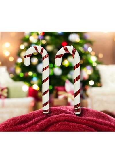 Yılbaşı Süsü Baston Kırmızı Beyaz 2 Li 21 Cm