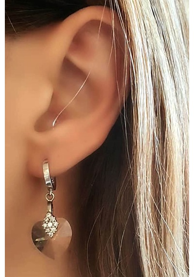 Swarovski Taşlı Gümüş Kalp Küpe