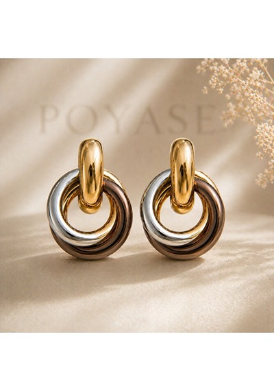 Çok Renkli Halka Küpe Altın Gümüş Ve Rose Gold Detaylı Modern Şık