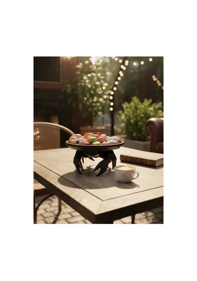 Dekoratif Yengeç Figürü Siyah Pratik Ev Gereçleri Çok Amaçlı Sunum Tabak 16 X 16 Cm