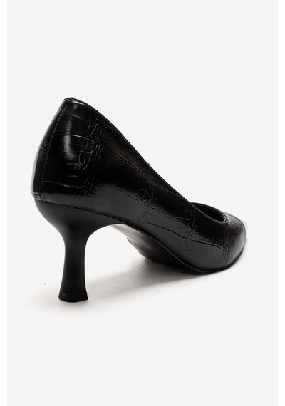 Luvishoes Arel Siyah Baskı Kadın Topuklu Ayakkabı Siyah