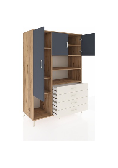 Kronos Dolap 7 Raflı 4 Çekmeceli 3 Kapaklı 132x59x195 Çam-ant... Çam