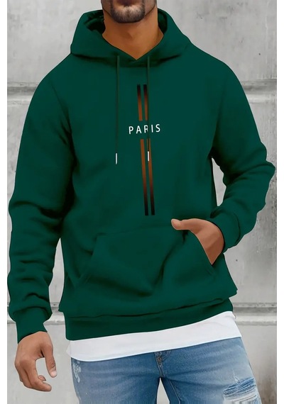 Uyguntarz Paris Baskılı Pamuklu Oversize Sweatshirt Yeşil