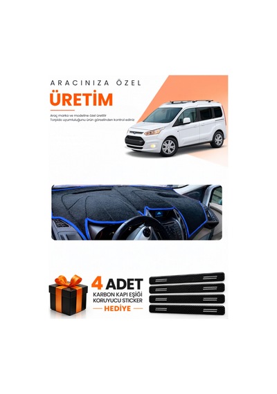 Ford Tourneo Connect 2013-2020 Uyumlu Torpido Koruma Örtüsü Oto Kılıfı - Siyah Mavi