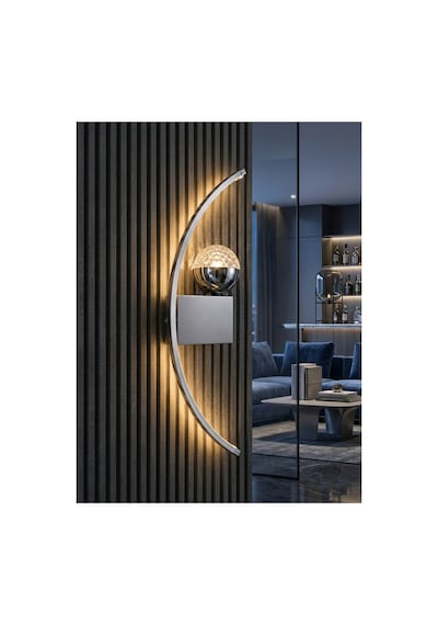 Ay Hilal Modern Ledli Krom 3 Renk Duvar Lambası - Koridor Salon Ve Antre İçin Şık Aplik Aydınlatma 50 Cm
