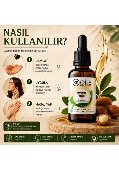 Kaoils Argan Yağı 30 Ml 100% Pure Argania Spinosa Kernel Oil Soğuk Sıkım Doğal Taşıyıcı Yağ Saç Ve Cilt Bakımı İçin Onarıcı Besleyici