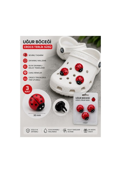 Temungur 3 Adet Uğur Böceği Terlik Süsü 30 Mm Jibbitz Uyumlu Dekoratif Terlik Aksesuarı Kırmızı