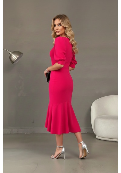 Zedefx Kadın Kare Yaka Şık Elbise Pembe