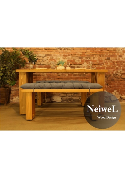 Neiwel Garden Dian Doğal Ahşap Banklı Bahçe Masa Takımı-120-220 Takım Açık Ceviz