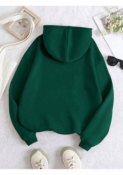 Startmore Haki Unisex Kadın/erkek Düz Renkli Pamuklu Oversize Kapüşonlu