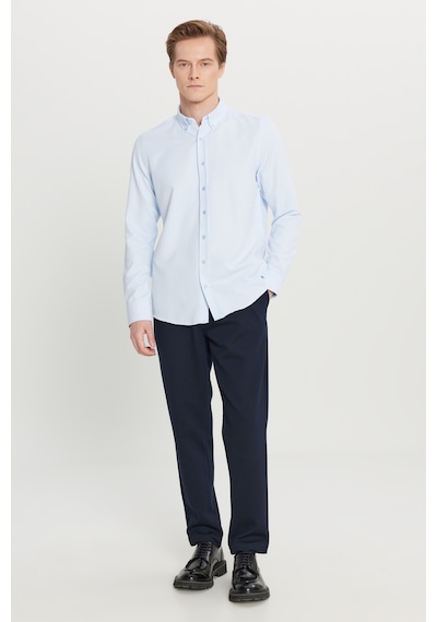 Altınyıldız Classıcs Erkek Acık Mavı Pamuklu Tailored Slim Fit Dar Kesim Düğmeli Yaka Armürlü Gömlek