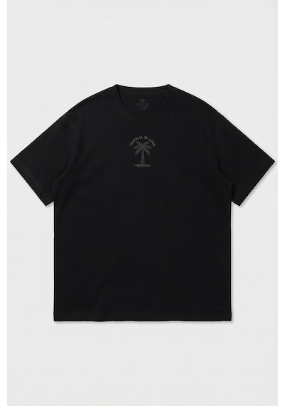 Tommy Life Siyah Rahat Form Baskılı Battal Büyük Beden Kısa Kollu Erkek T-shirt - 88473