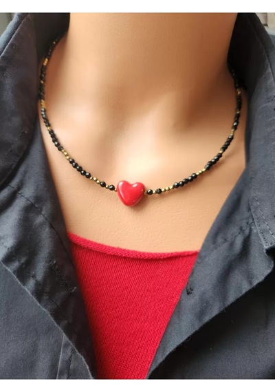 Spinel Ve Hematit Taşı Kalp Kolye Çok renkli