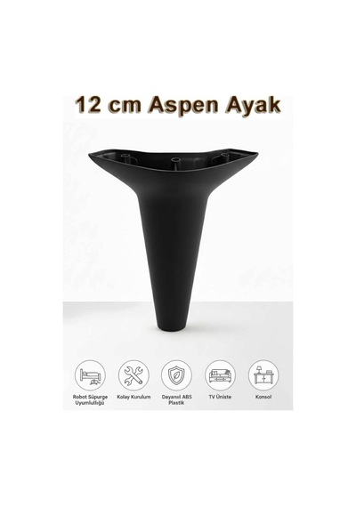 Aspen 12 Cm Siyah 4'lü Set Koltuk Baza Dolap Tv Ünitesi Yatak Odası Konsol Ayağı Siyah