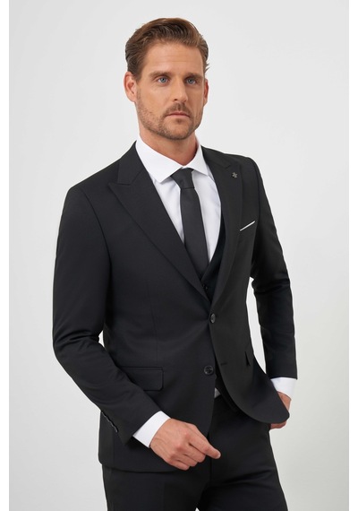 Morven Erkek Siyah Poliviskon Basic Yelekli Jakar Desen Slim Fit Sivri Yaka Takım Elbise 24mc001107001 Siyah Morven Erkek Siyah Poliviskon Basic Yelekli Jakar Desen Slim Fit Sivri Yaka Takım Elbise 24mc001107001 Siyah