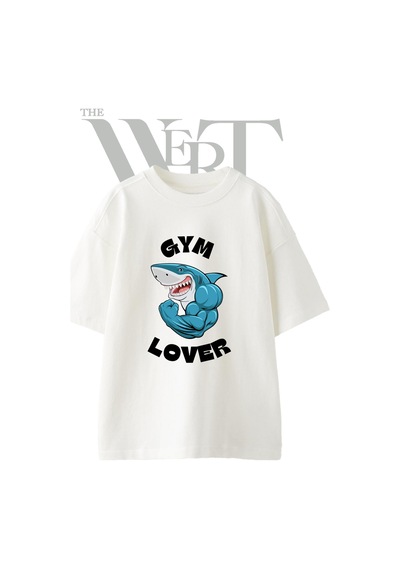 Thewert Kasli Kopekbaligi Tasarım Baskılı Ünisex Beyaz Oversize T-shirt