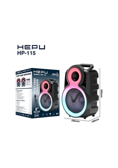 Hepu Hp-115 Partybox Bluetooth Hoparlör 8 Hoparlör 20w Güç Rgb Işık Tws Destekli