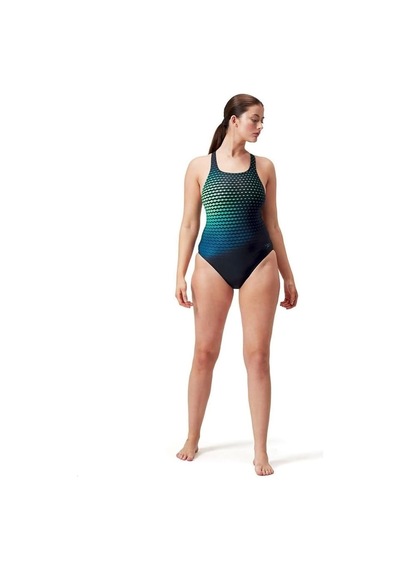 Speedo Dijital Baskılı Medalist Kadın Yüzücü Mayosu Koyu Yeşil Koyu Yeşil